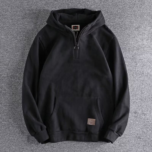 Thickened Half Zipper Open Collar Hooded Trend Men's Sweater